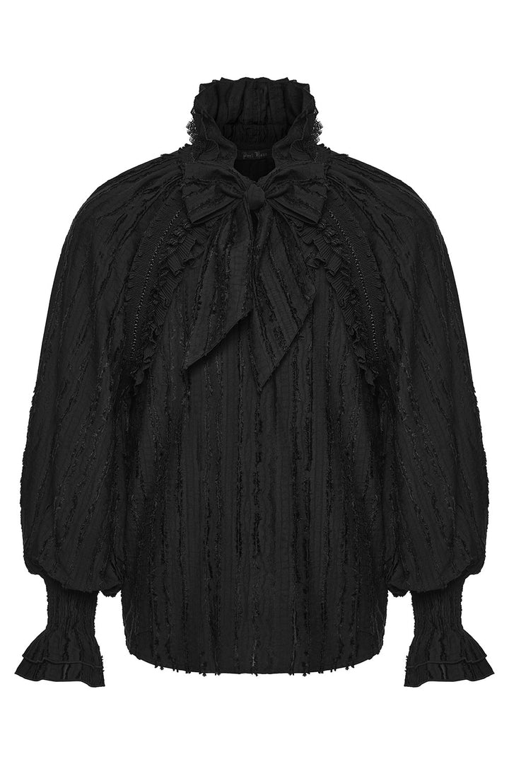 long sleeve black victorian pirate shirt for men with edwardian necktie 