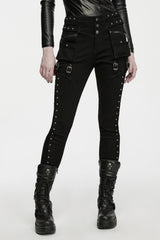 Women's Punk Studded Buckle Cargo Pocket Skinny Pants from punk rave