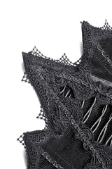 black embroidered lace corset with tattered hem
