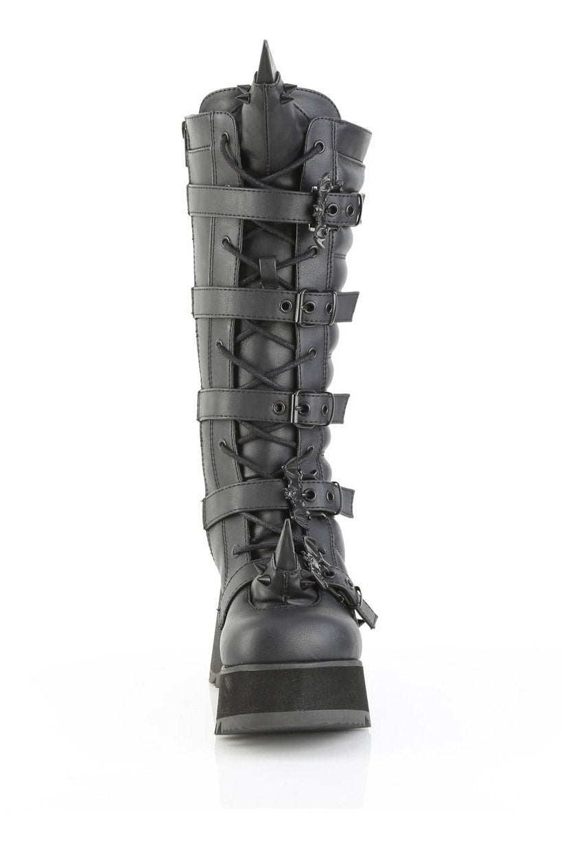 black vegan leather punk spiked boots by demonia