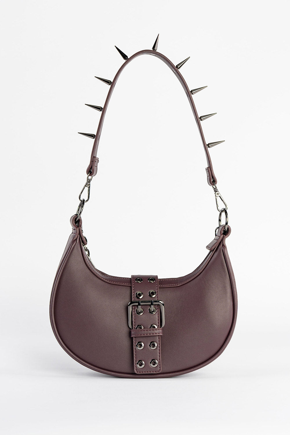 emo purple plum handbag with spiked strap