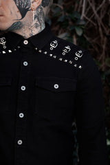 plus size mens pyramid studded long sleeve punk button-down shirt