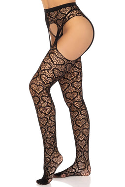 Eat Your Heart Out Fishnet Garter Tights Set