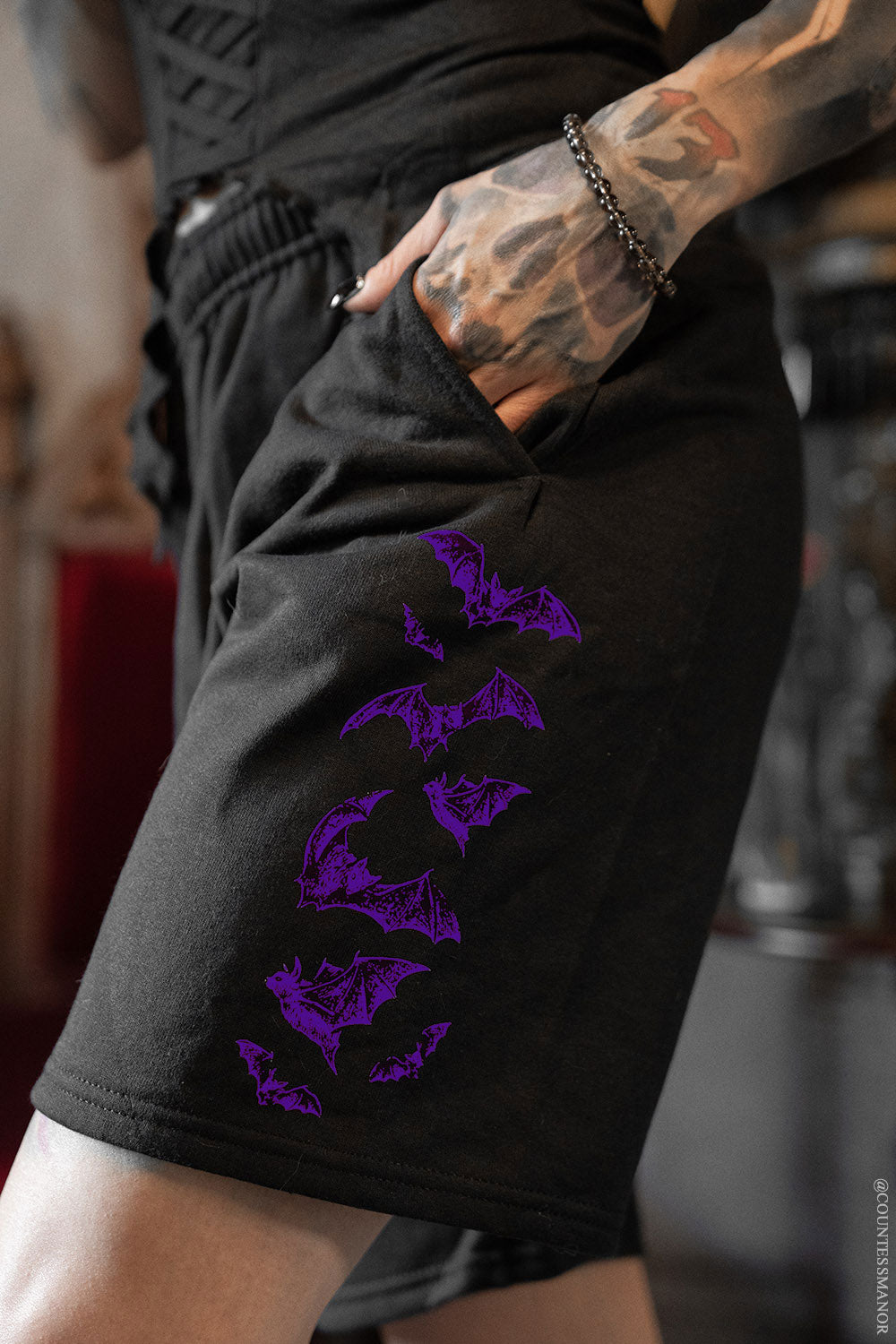comfy casual street gothic bat shorts with stretchy waist 