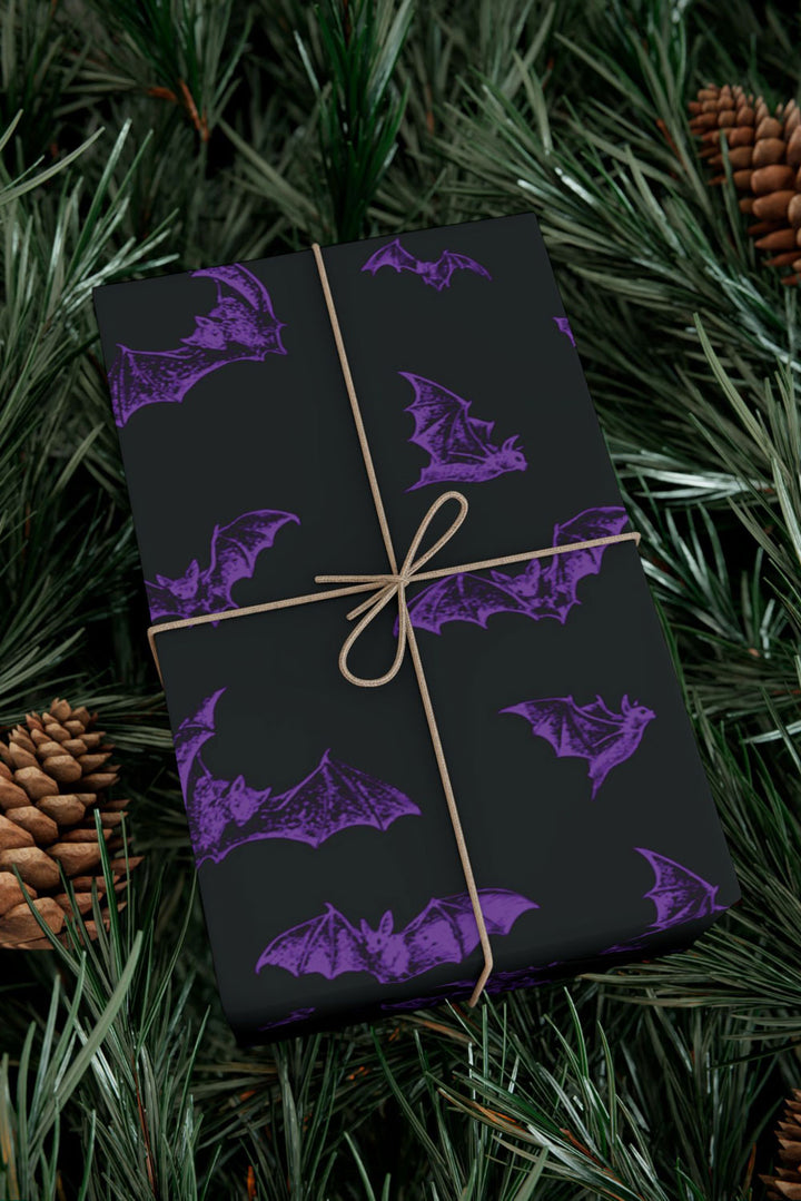 spooky gothic bat pattern present wrapping paper