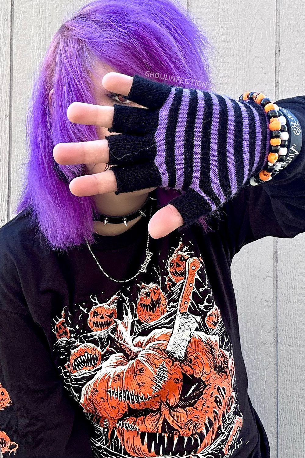 Striped Fingerless Gloves [Multiple Colors Available] – VampireFreaks