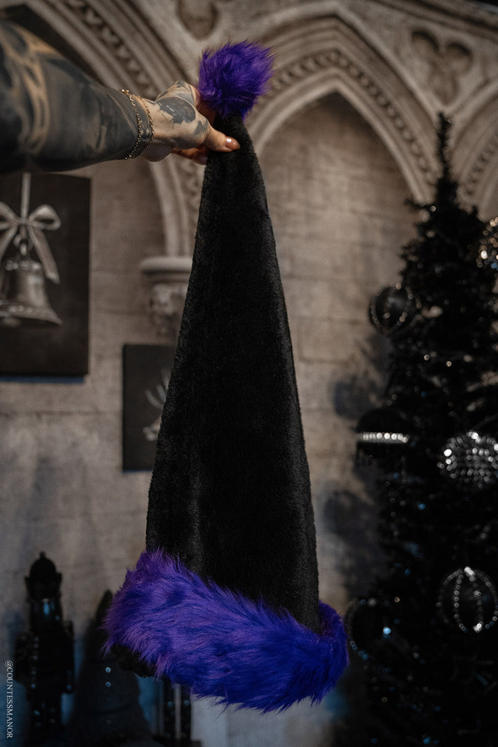 goth xmas black and purple novelty santa claus hat 