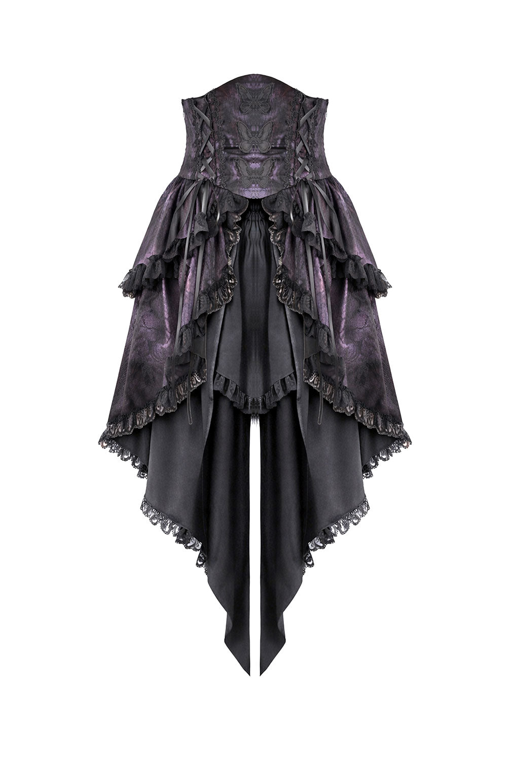 Corset style high waisted womens goth fashion skirt with lace 