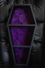 dark purple damask pattern wall shelf
