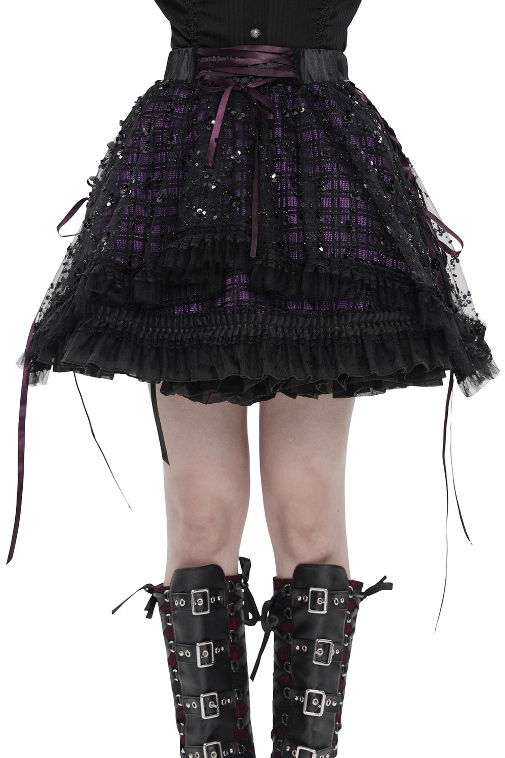 purple and black plaid mini skirt
