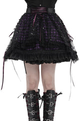 purple and black plaid mini skirt