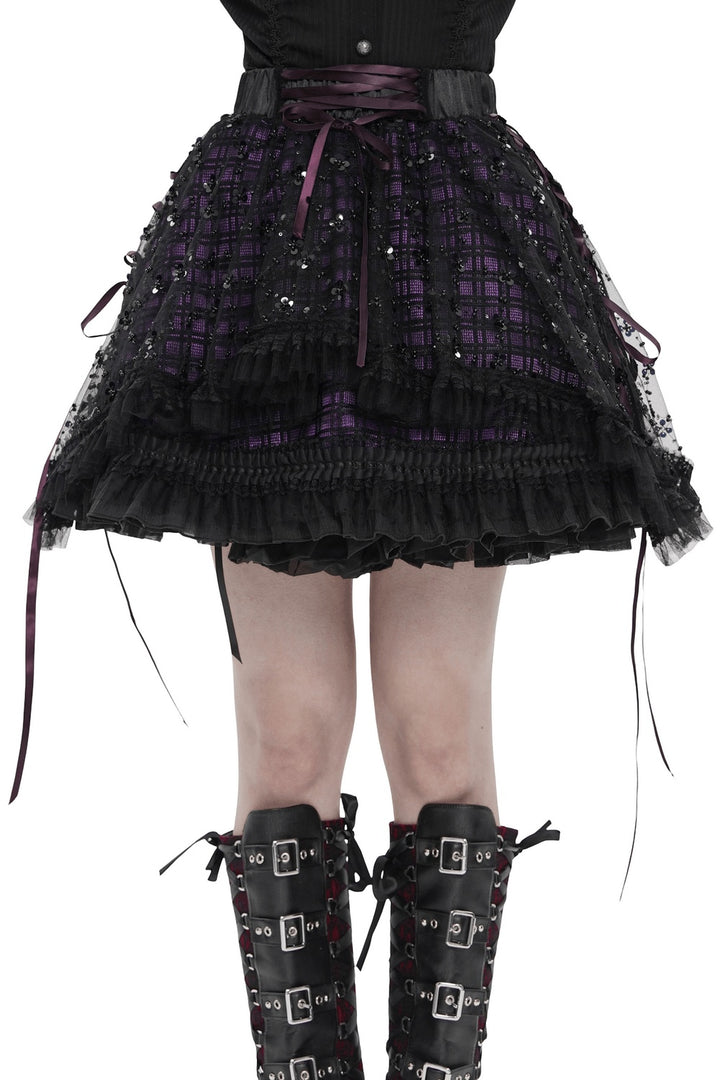 purple and black plaid mini skirt