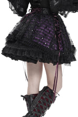 laced up purple and black plaid mini skirt