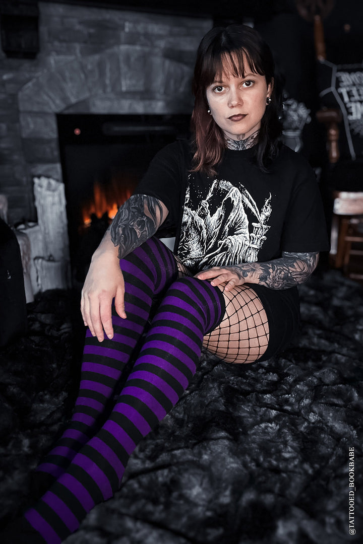 emo striped knitted thigh high socks