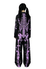 gothic pastel womens purple and black skeleton pajama set 