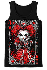 VampireFreaks mens black punk gothic graphic tank top featuring queen of hearts horror artwork in red white and black