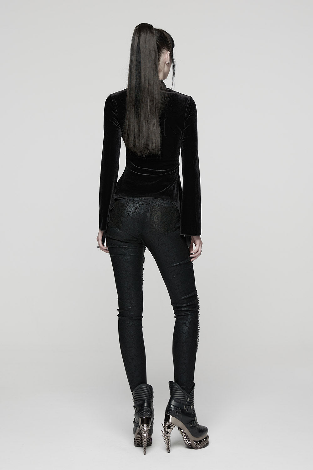 romantic goth flared long sleeve black velvet top