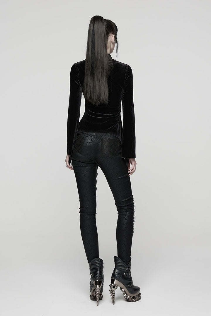 romantic goth flared long sleeve black velvet top