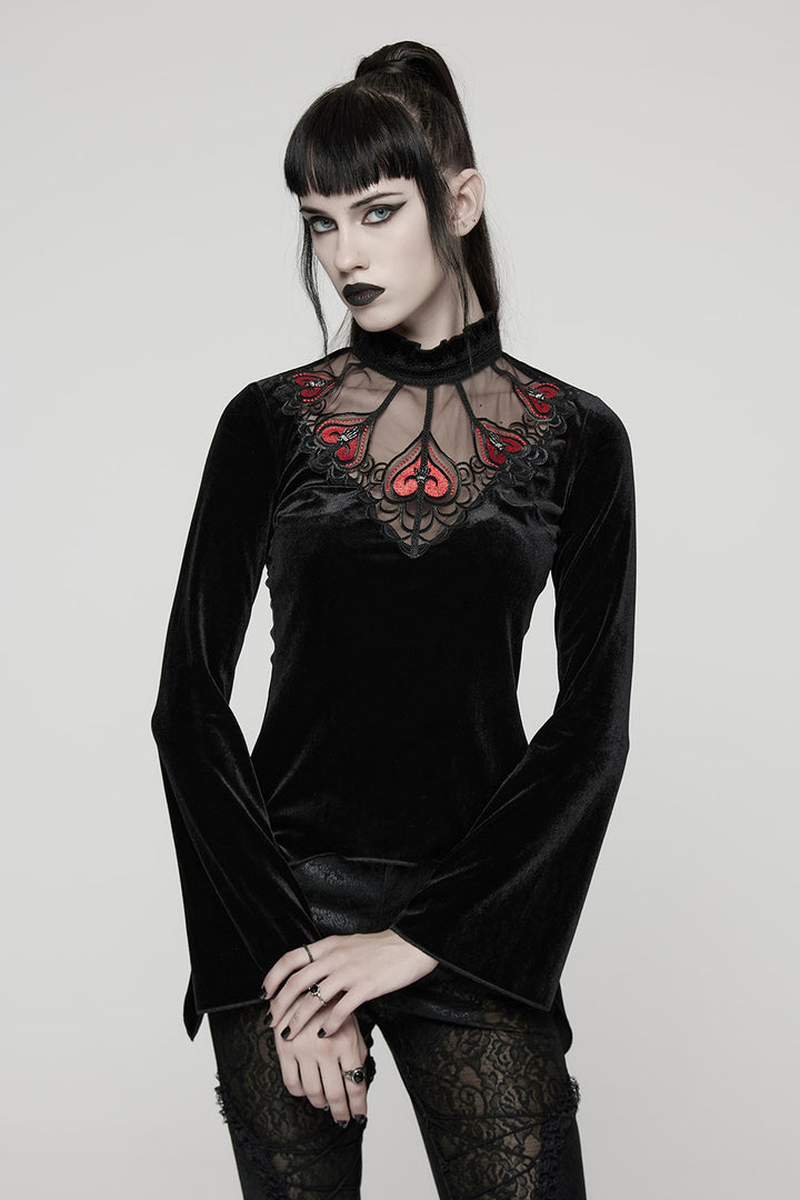 flared long sleeve black velvet top