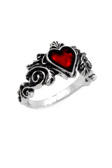 red heart enamel gothic silver ring