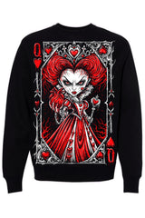 VampireFreaks Queen of Hearts card dark Alice in Wonderland red and white artwork  on black sweatshirt punk emo gothic style