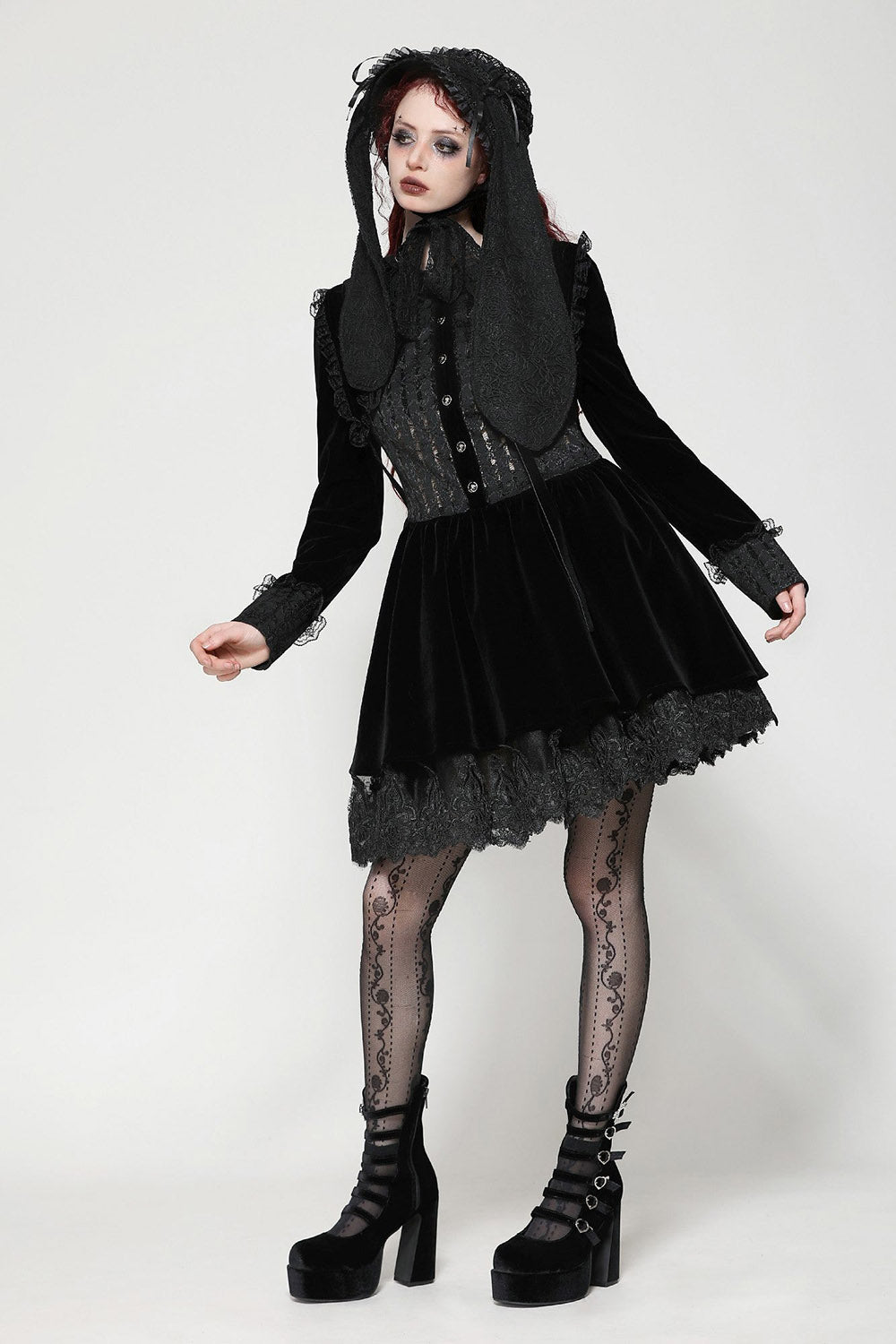 womens emo long black bunny rabbit eat hat