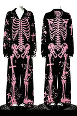 printed weird pastel pink and black gothic skeleton pajamas set