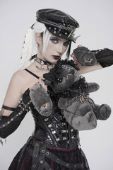 creepy scary spooky sweet chained punk rabbit plush toy wearing a lolita ruffle headband 