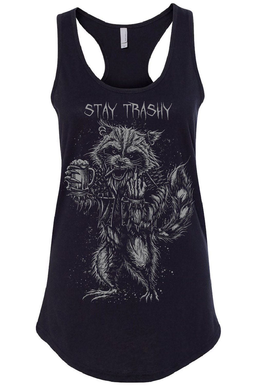 goth raccoon holding beer and cigarette shirt 