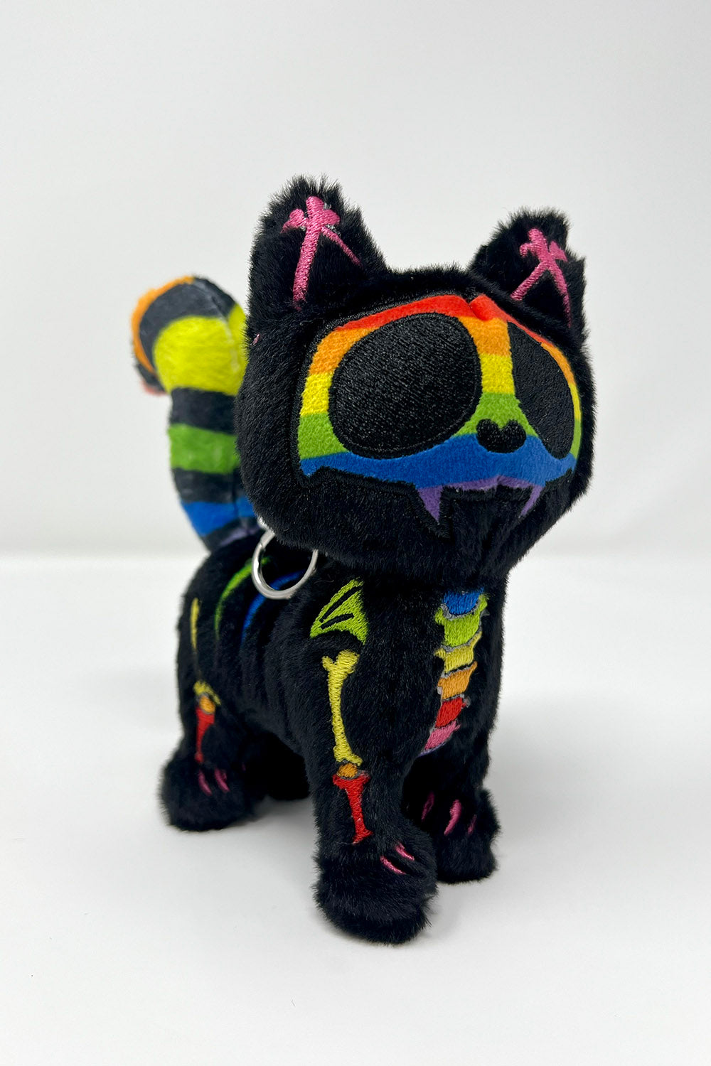 stuffed animal rainbow skeleton cat plush keychain