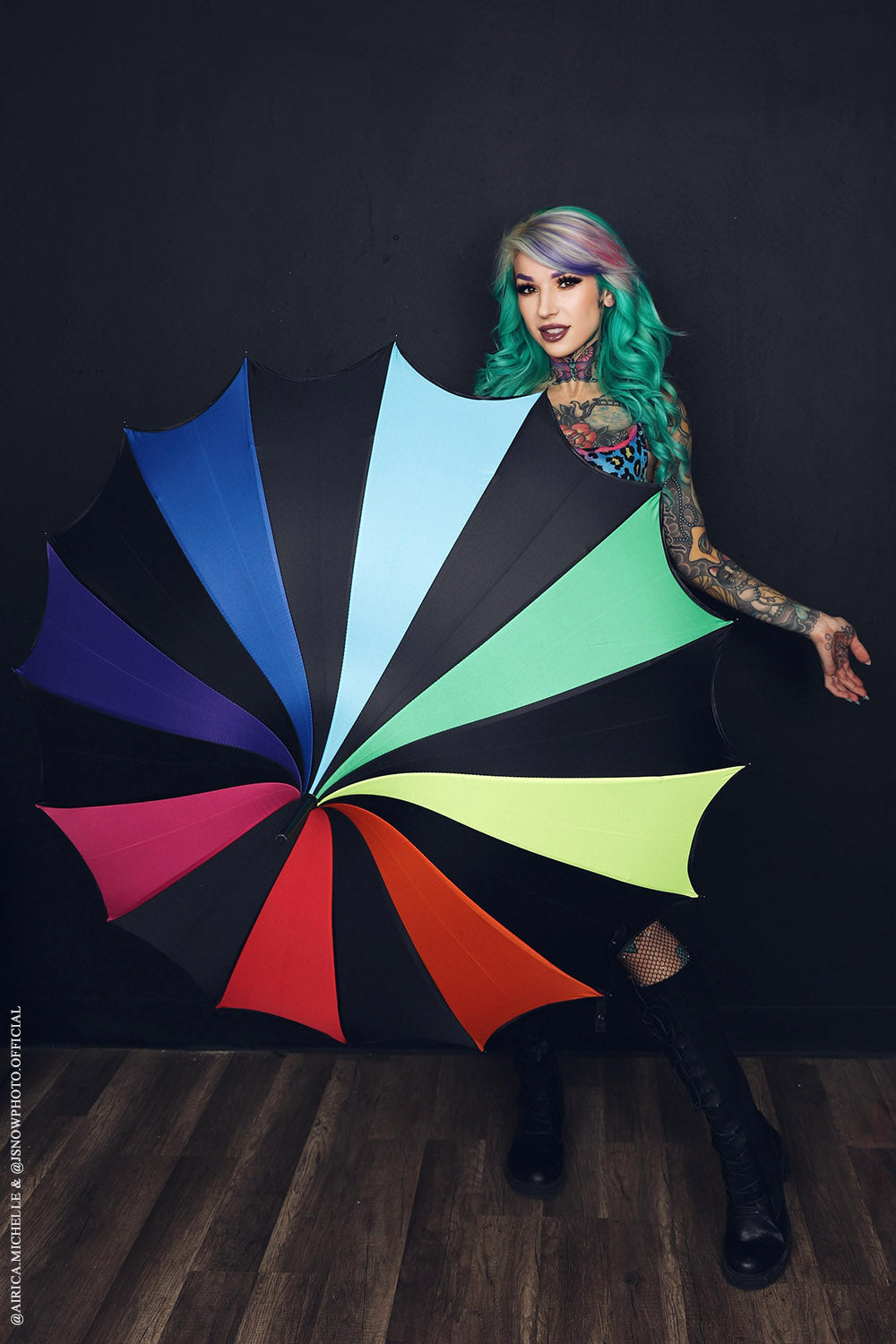 Batwing Pagoda Umbrella [Goth Rainbow]