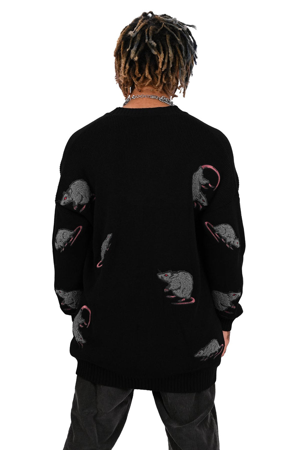 spooky dark humor embroidered rat patch knitted cardigan 