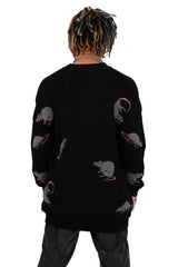 spooky dark humor embroidered rat patch knitted cardigan 