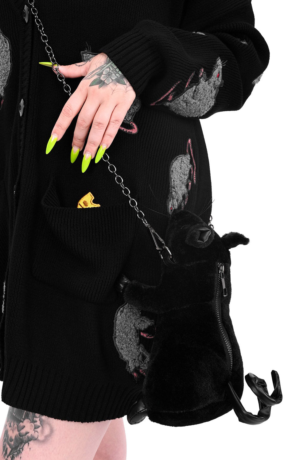 gothic black rat purse with chain shoulder strap 