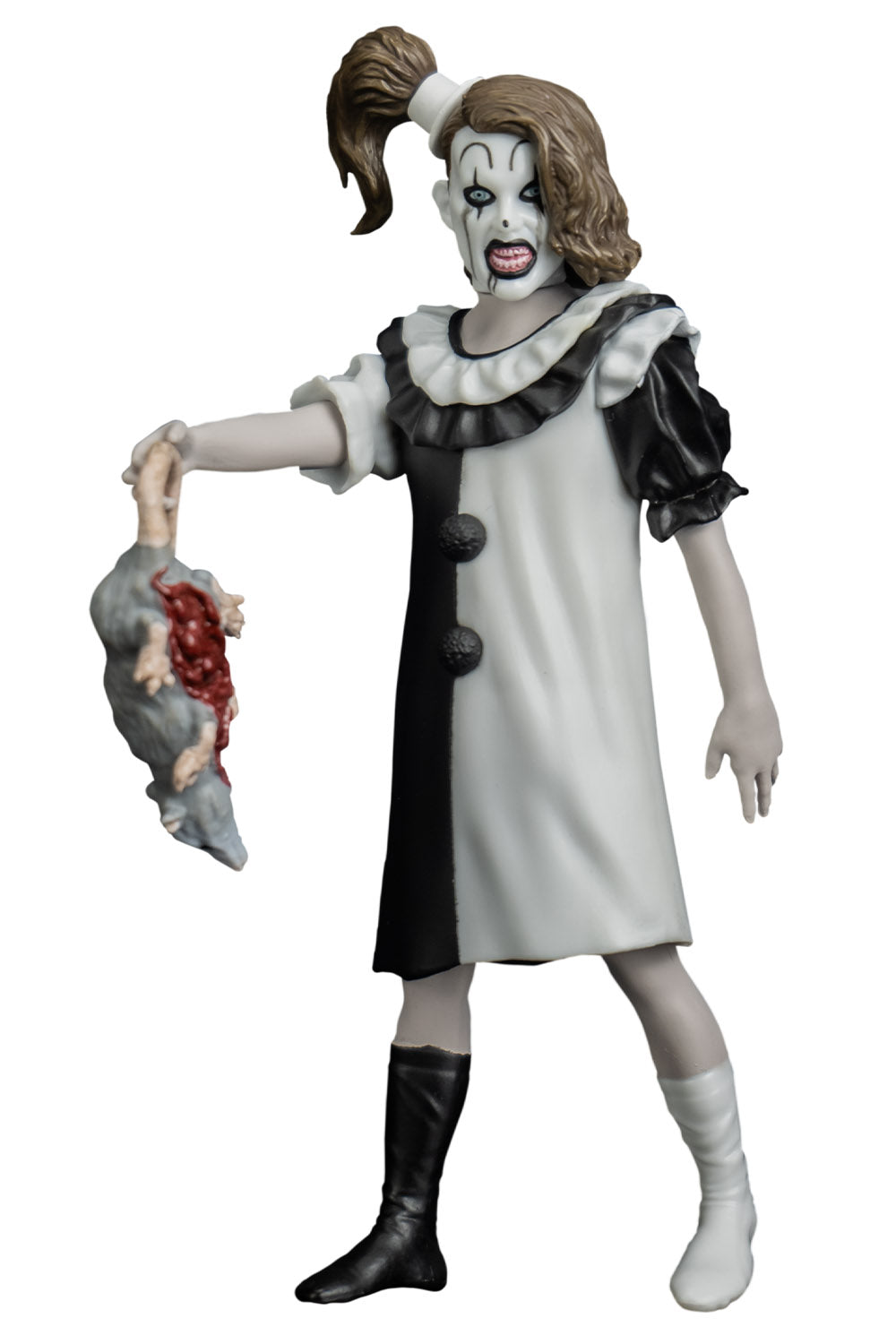 art the clown pale girl and rat toy