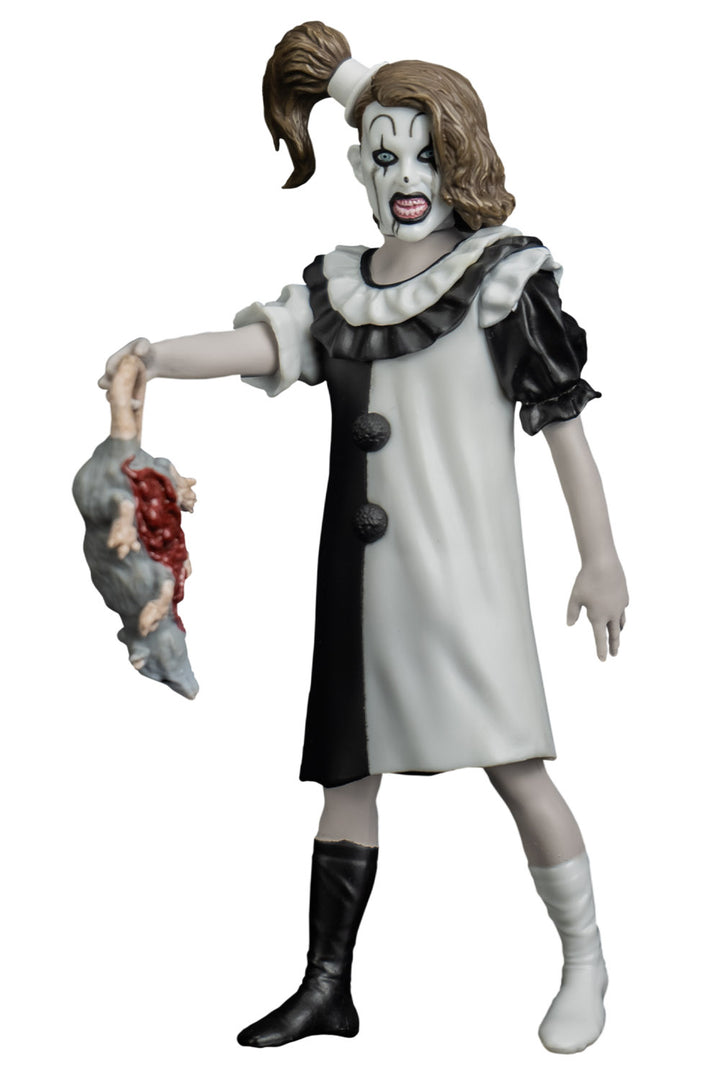 art the clown pale girl and rat toy