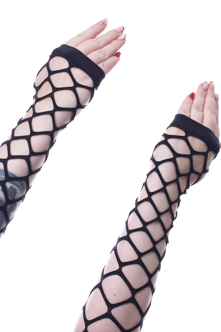 mall goth fishnet wide net gloves