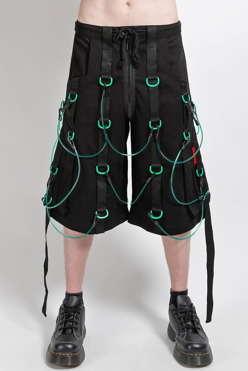 tripp nyc cybergoth raver black and green black cargo shorts