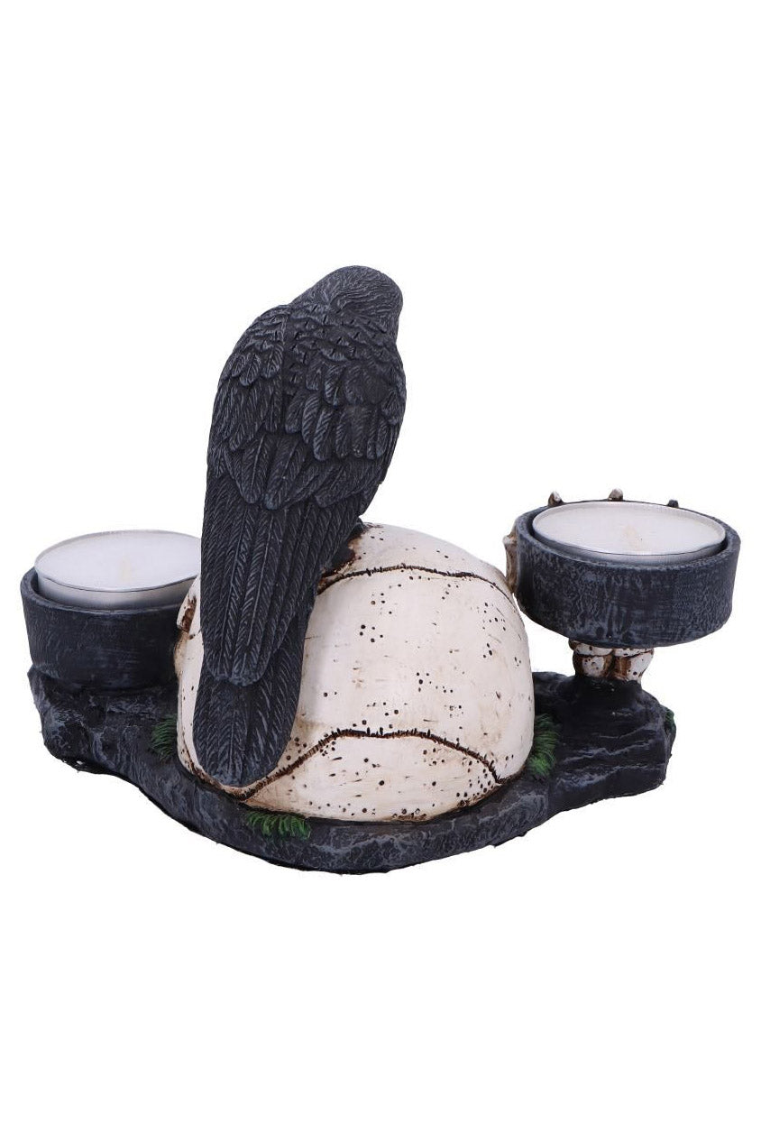 gothic resin candle holder with raven statue