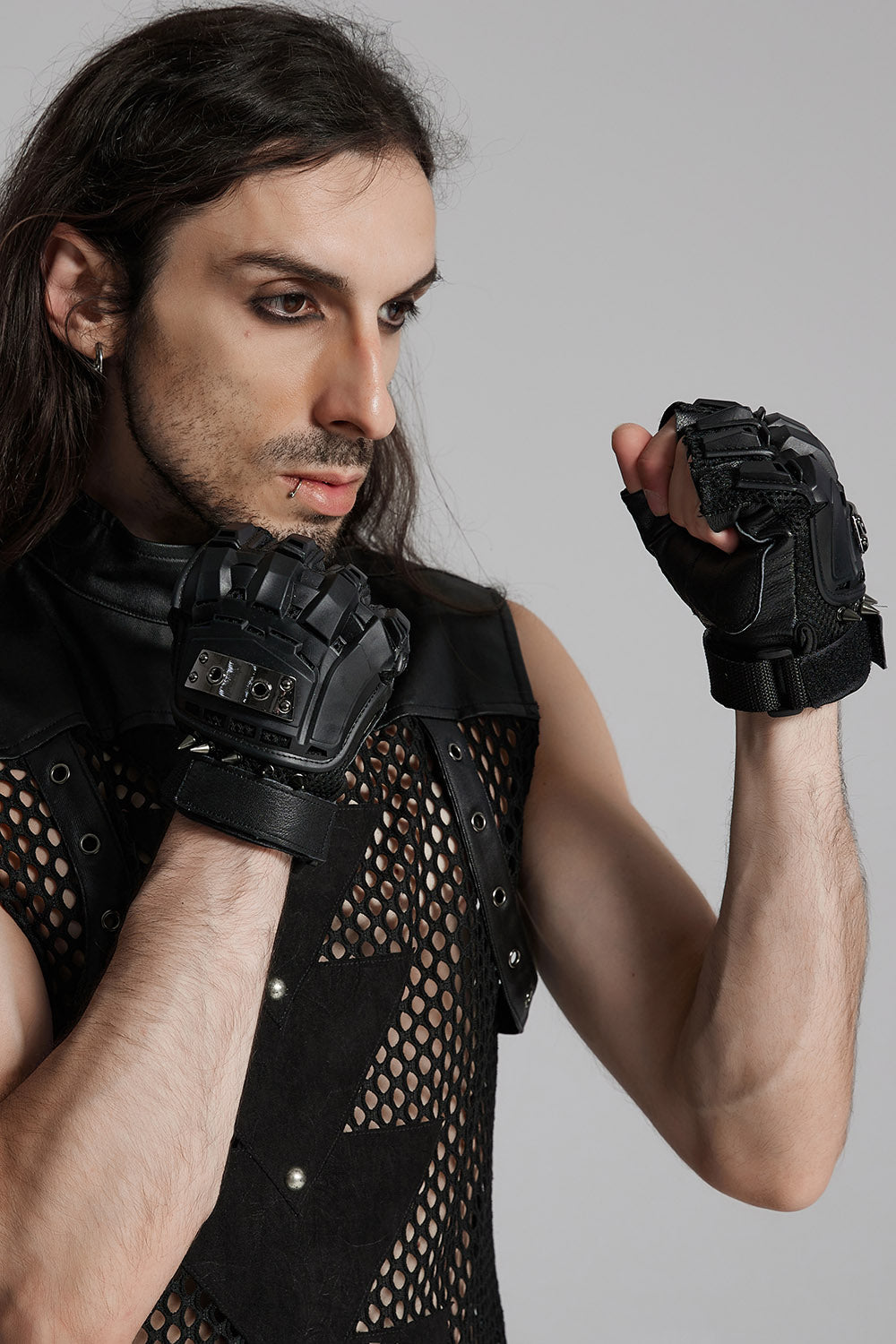 mens fingerless biker gloves