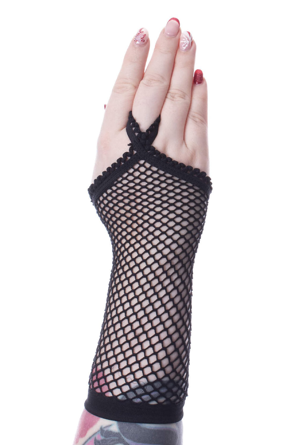 womens gothic black punk diamond net arm armers