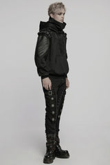 mens techwear vegan leather hooded coat
