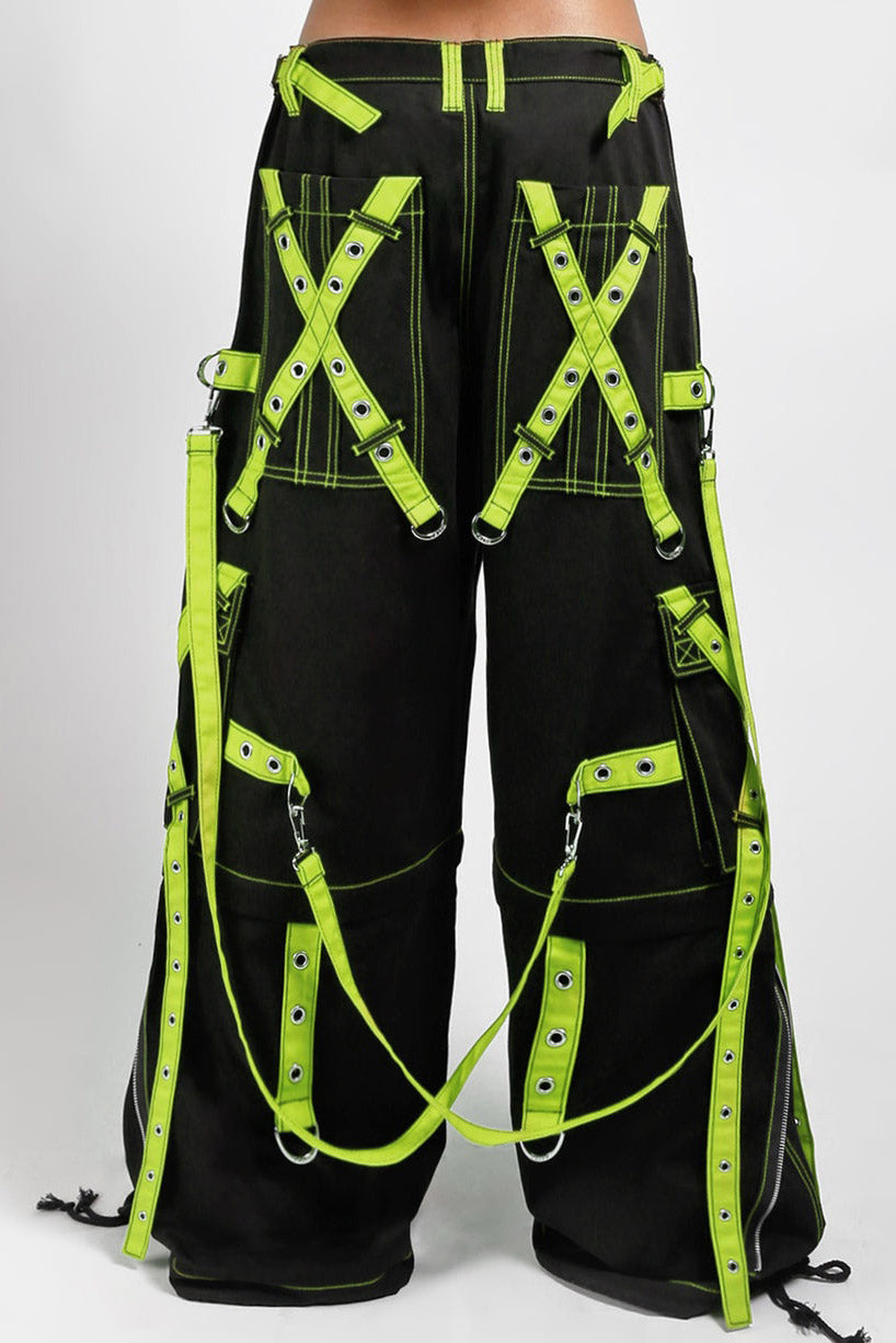 lime green and black cybergoth pants with straps