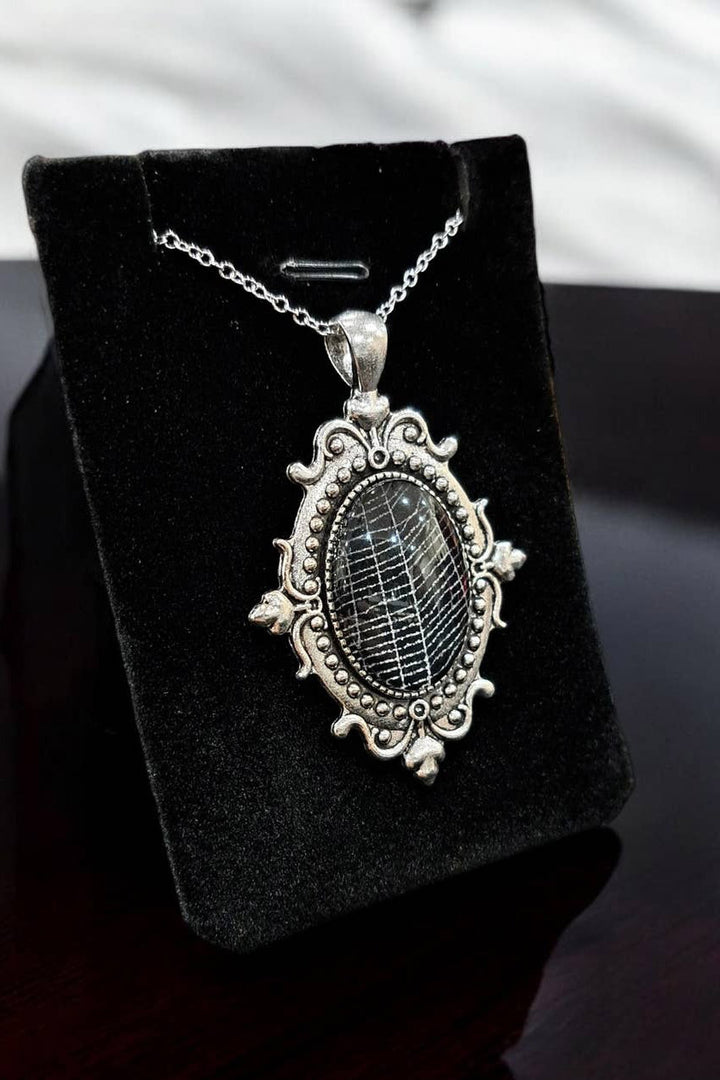 silver preserved spiderweb taxidermy necklace