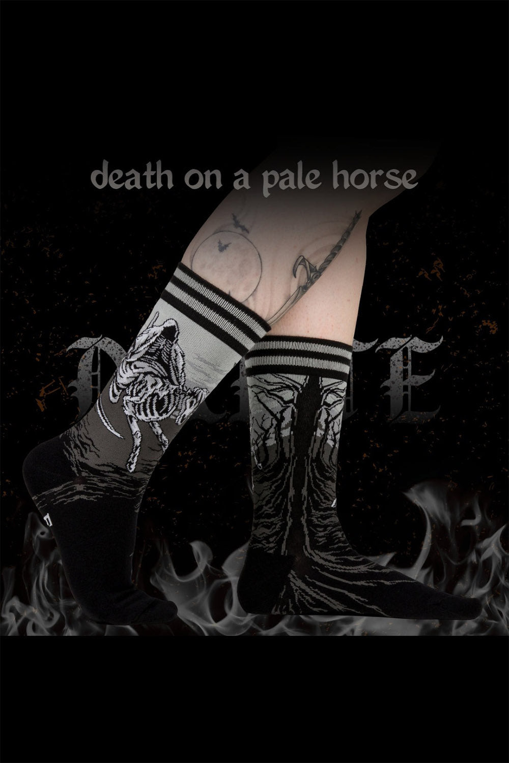 heavy metal skeleton horse and grim reaper crew socks