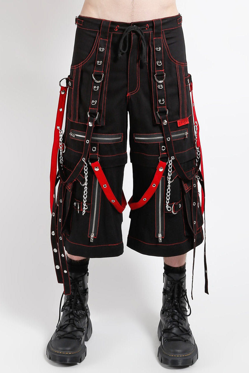 black cotton long punk shorts for men