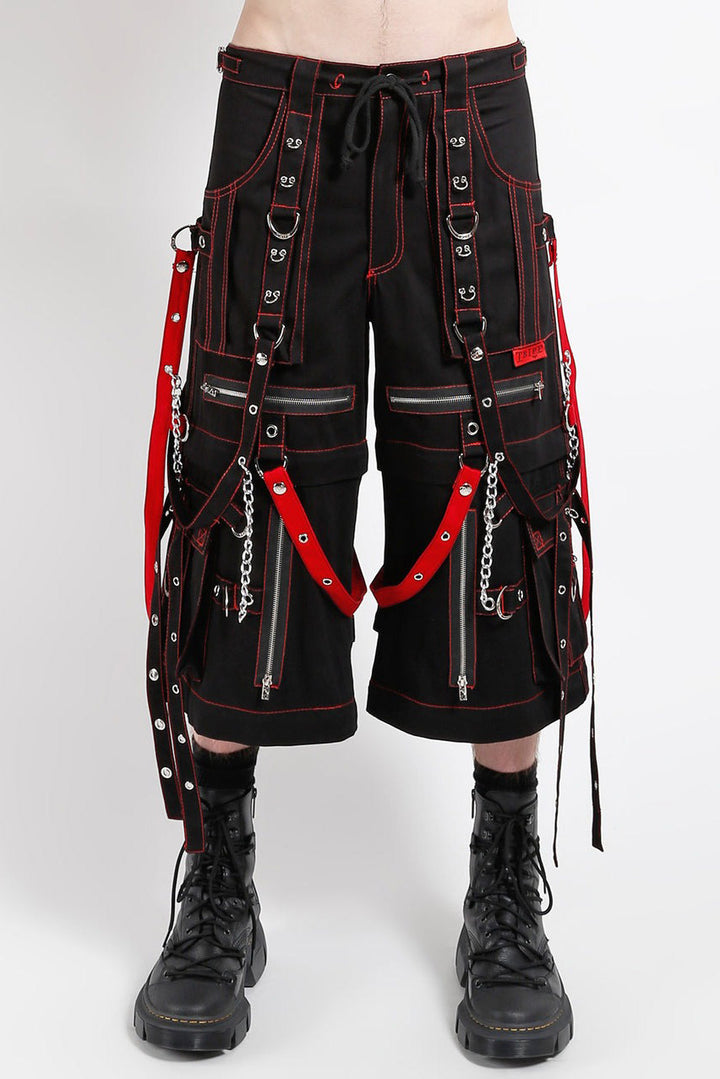 black cotton long punk shorts for men
