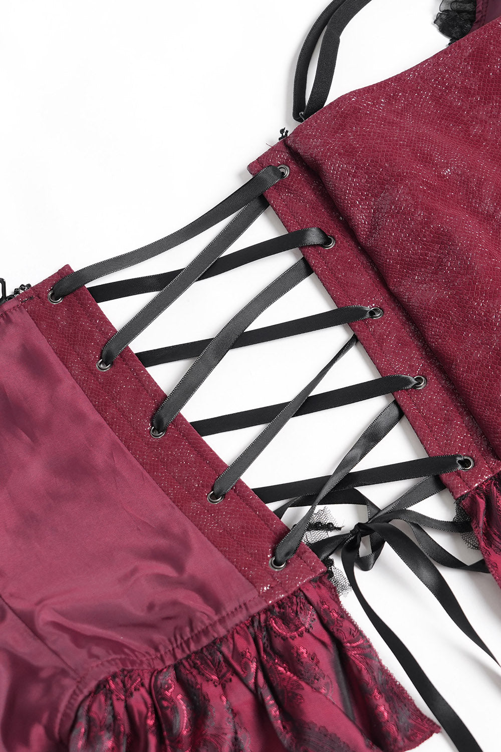 womens satin ruffled romantic goth lace-up top