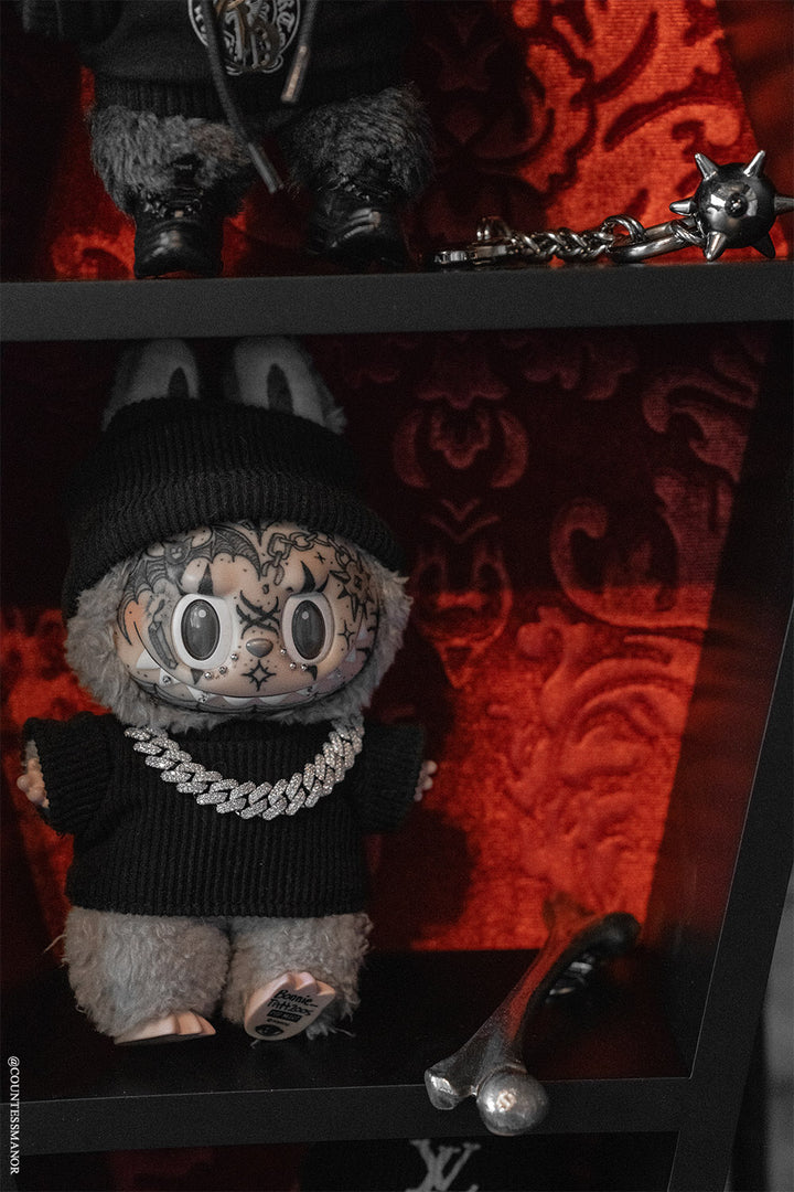 red damask gothic coffin-shaped wall shelf