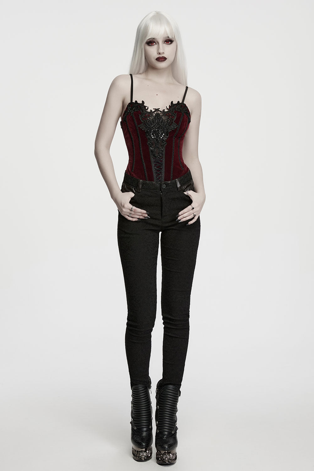 velvet lace gothic corset with black embroidery and luxurious velvet texture
